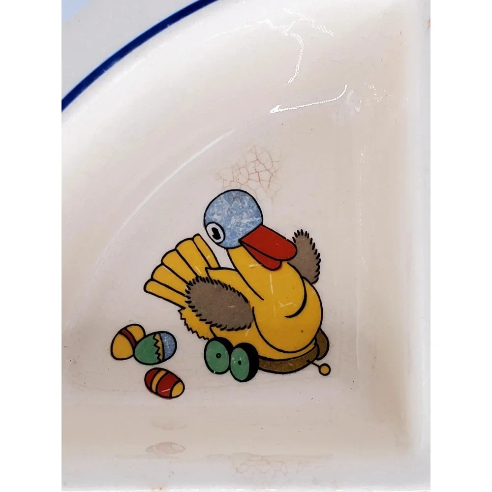 Vintage 1940's Excello Porcelain‎ Divided Warming Plate W/Antique Toys Pattern
